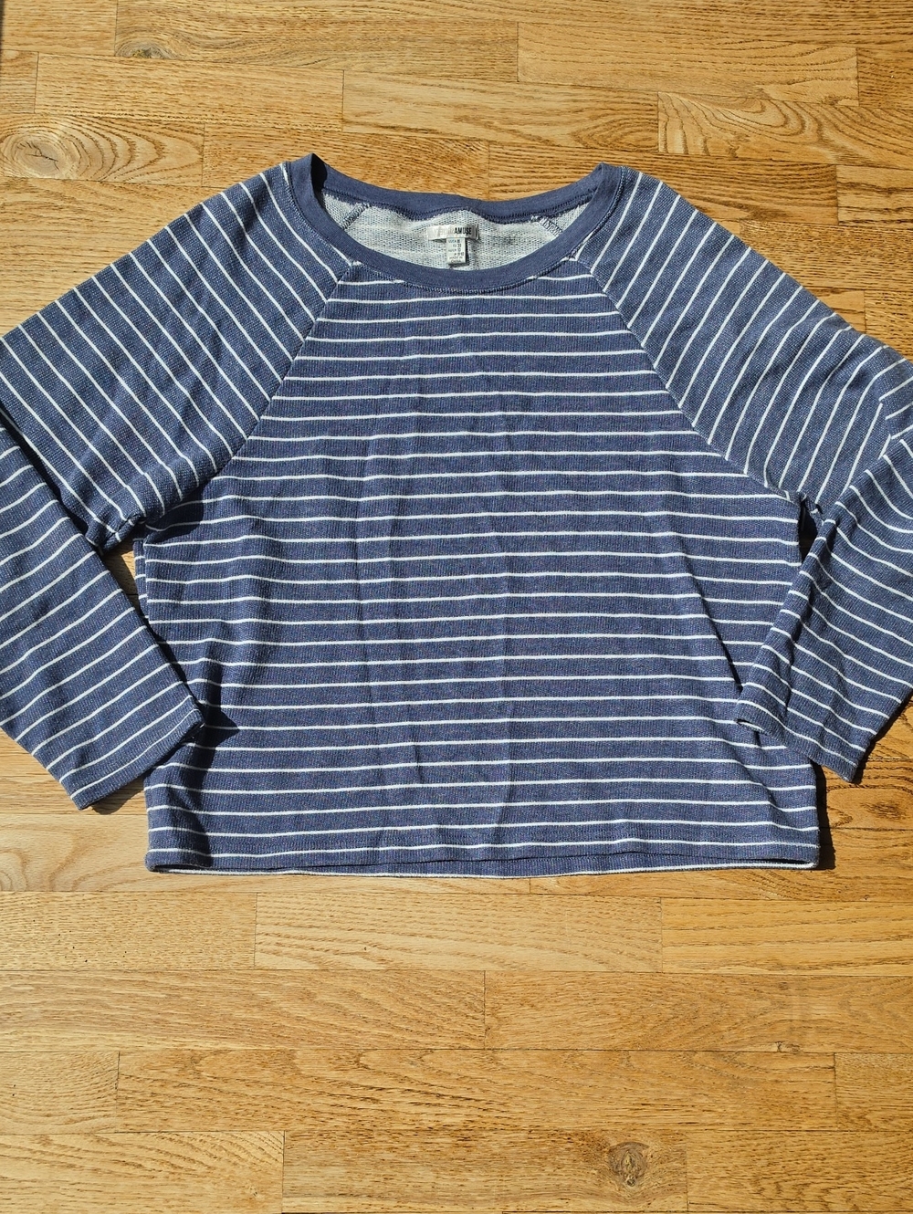 (M) Amuse Society Blue & White Striped Raglan Sweatshirt Cozy Comfy Soft Lounge